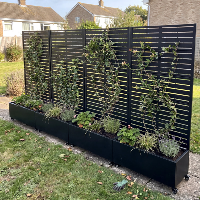 Boîte à fleurs en métal avec roues Eulau, H 72 po x l 35 po x P 16 po, Noir