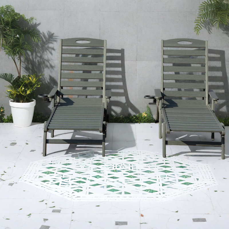 Adjustable Patio Chaise Lounges, Hdpe Modern Poolside Set Of 2, Grey