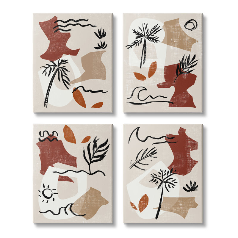 Abstrait, formes tropicales et botaniques neutres par Melissa Wang, L 11 po x H 14 po, Toile tendue