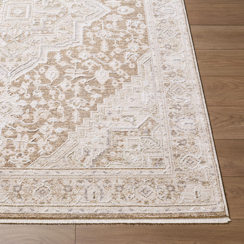 Tapis tissé à la machine Brynner, Rectangle 6 pi 7 po x 9 pi 6 po, Beige / brun clair / gris / vert / crème