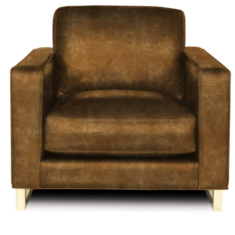 Fauteuil en cuir véritable Penelope, Châtaignier (cartier), Laiton satiné