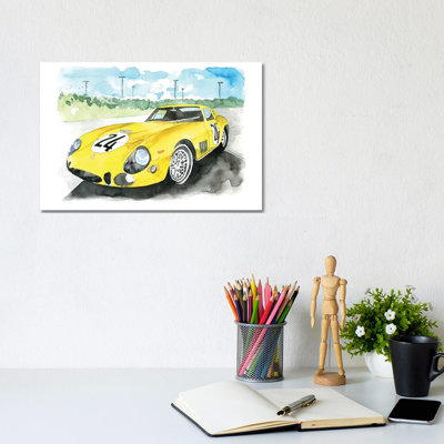 Yellow Sports Car by Mercedes Lopez Charro - Wrapped Canvas Painting