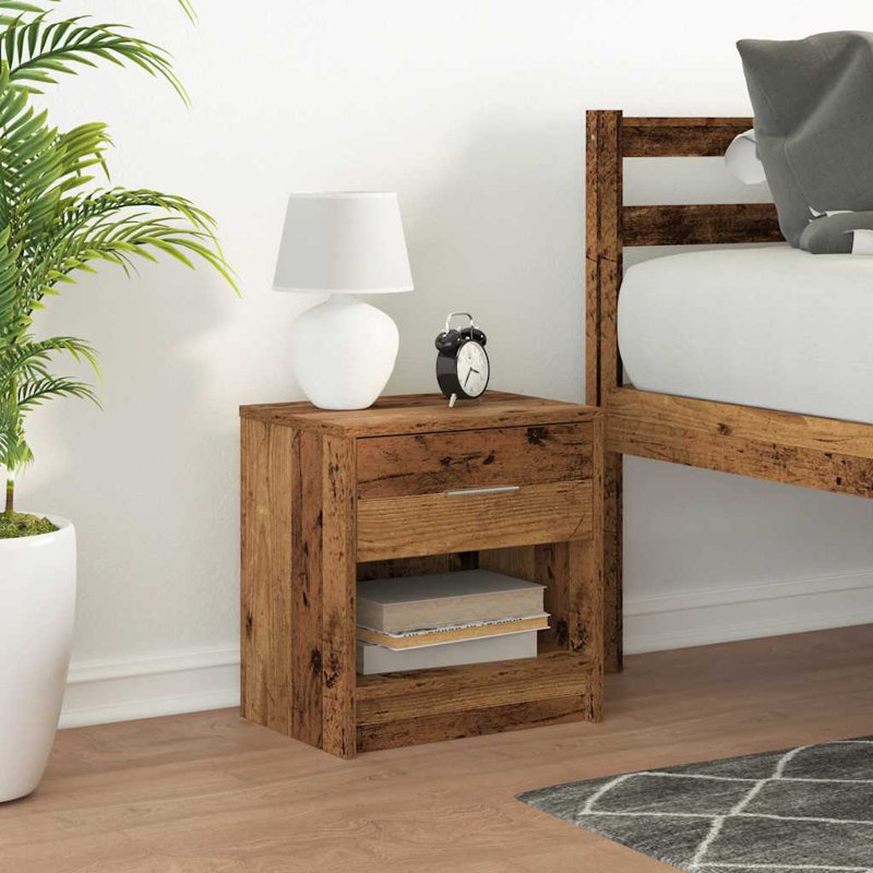 Bedside Cabinets With Drawer, Old Wood, 2