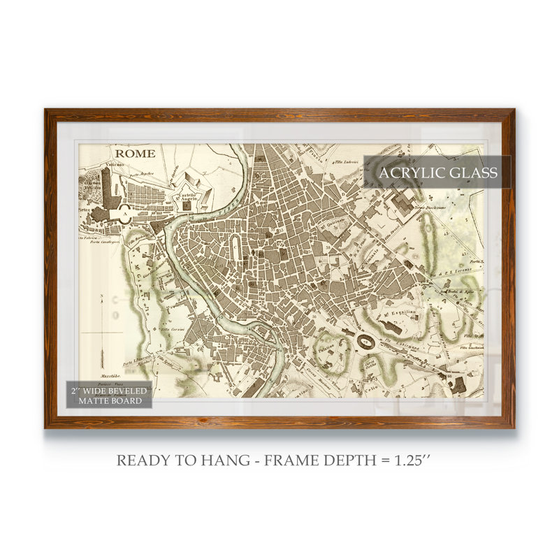 « custom sépia map of rome » par paul cezanne-cadre photo, reproduction d’art, H 28 po x l 38 po x 1,25 po