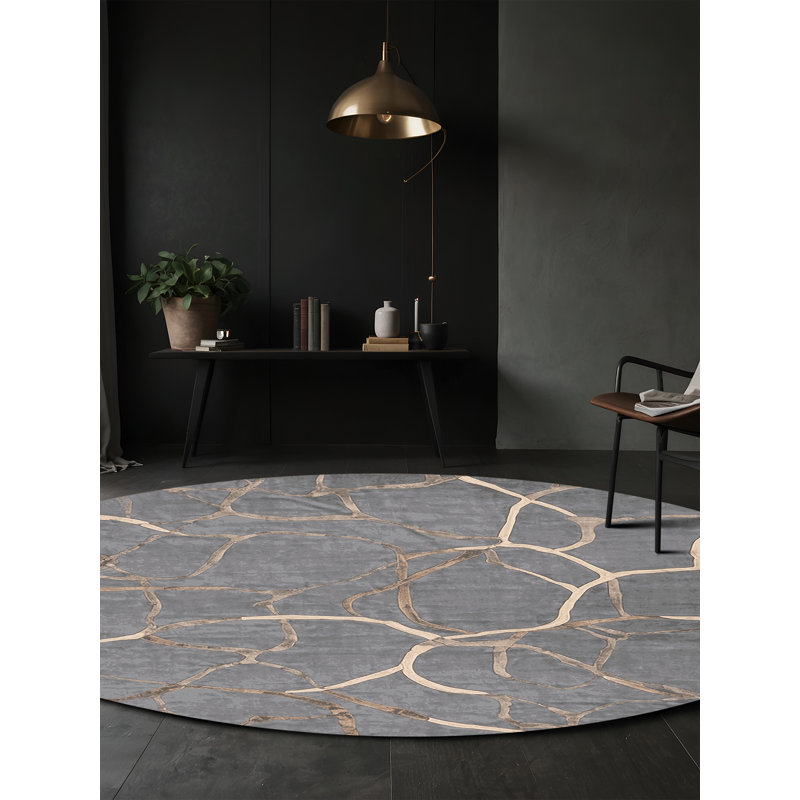 Machine Washable Gray Area Rug, Round 4'