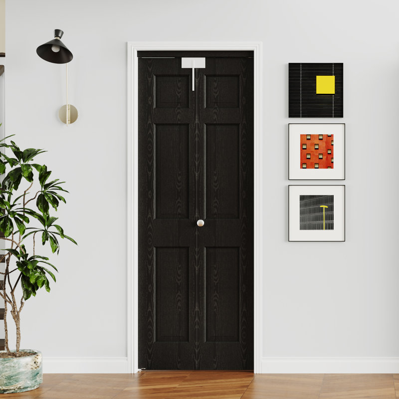 Portes pliantes pliantes noires en bois manufacturé 6 pièces avec quincaillerie et serrure de porte, 30 po x 77,9 po