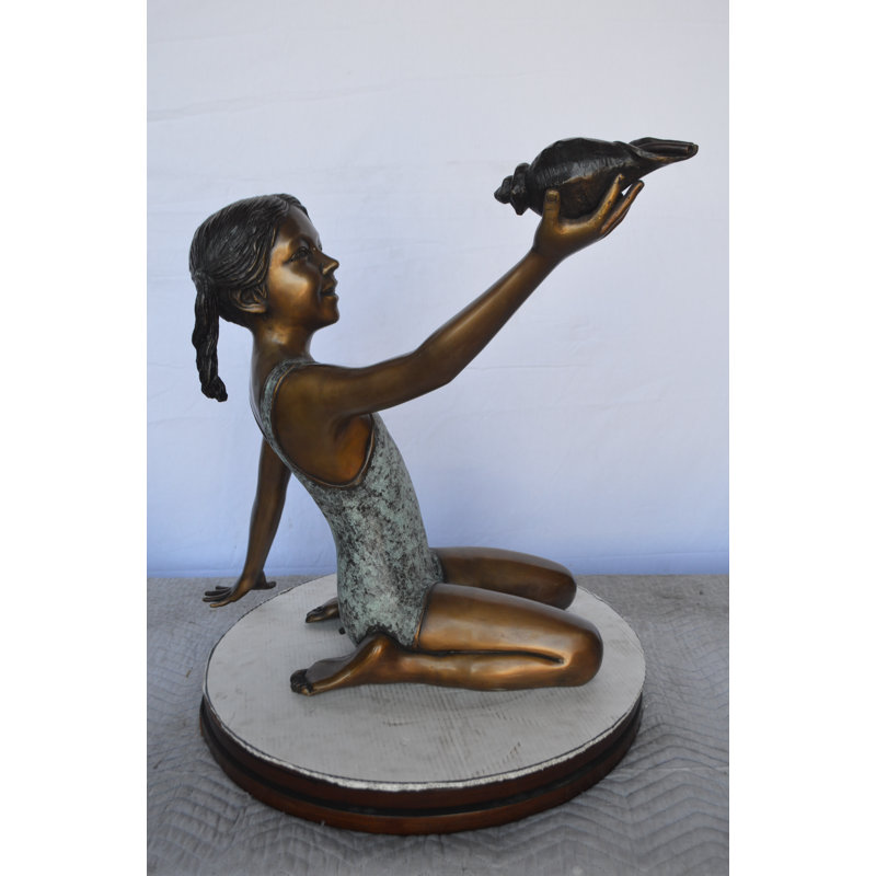 Bronze Sitting Girl Holding Shell Fountain