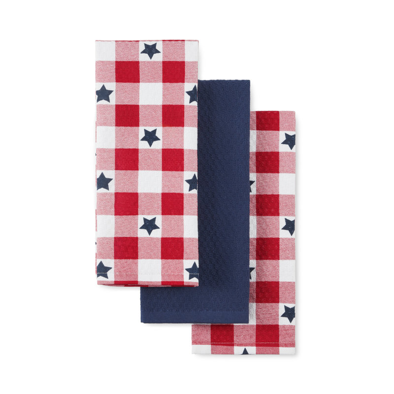 MARTHA STEWART Americana Star Gihgham Kitchen Towel Set, Red/White/Blue