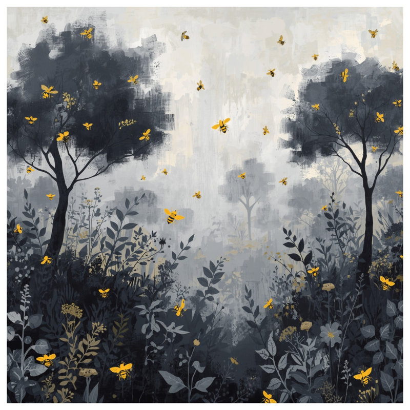 Tapis de bain arbres gris avec abeilles, L 24 po x L 17 po