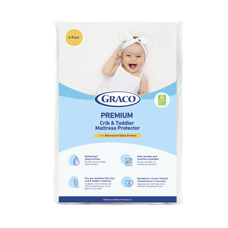 Matelas de lit de bébé et de tout-petit résistant à l'eau Graco de 5 pouces avec housse de protection pour lit de bébé et de tout-petit (paquet de 2)