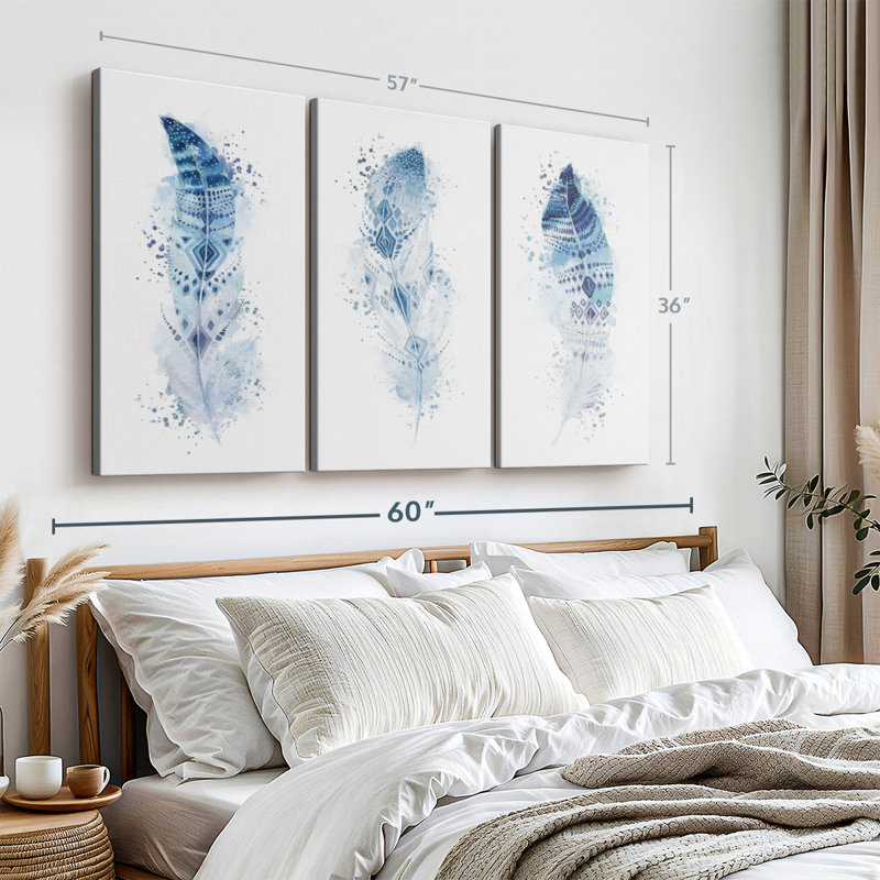 «Feather Ethnic Patterns Splash» sur toile, H 36 po x l 57 po x P 1,25 po