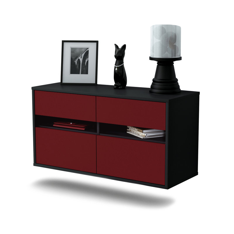 Streton Unfinished Floating TV Stand, Black/Red