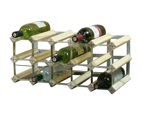 Liddle 15 - Bottle Solid Wood Wine Bottle Rack, Natural Pine / Galvanised Steel