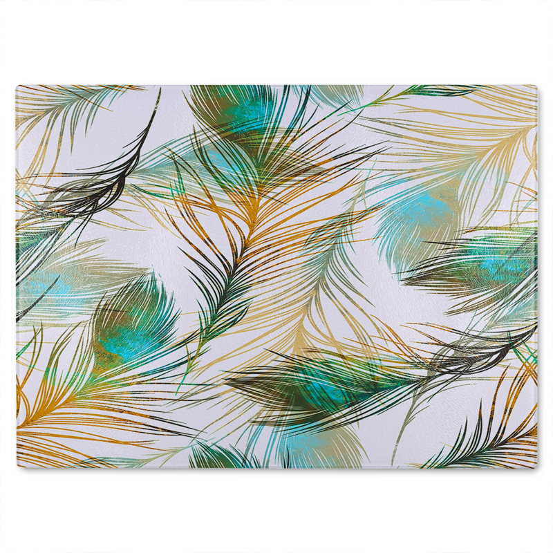 Imprints Peacock Feathers Glass Chopping Board