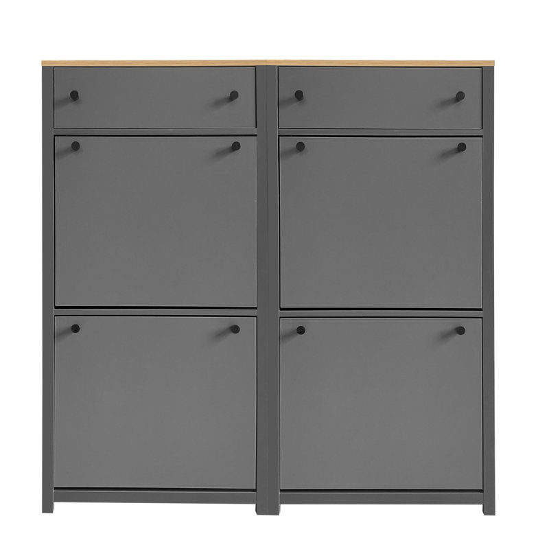 Slim Tipping Bucket Shoe Cabinet Set with 4 Flip Drawers