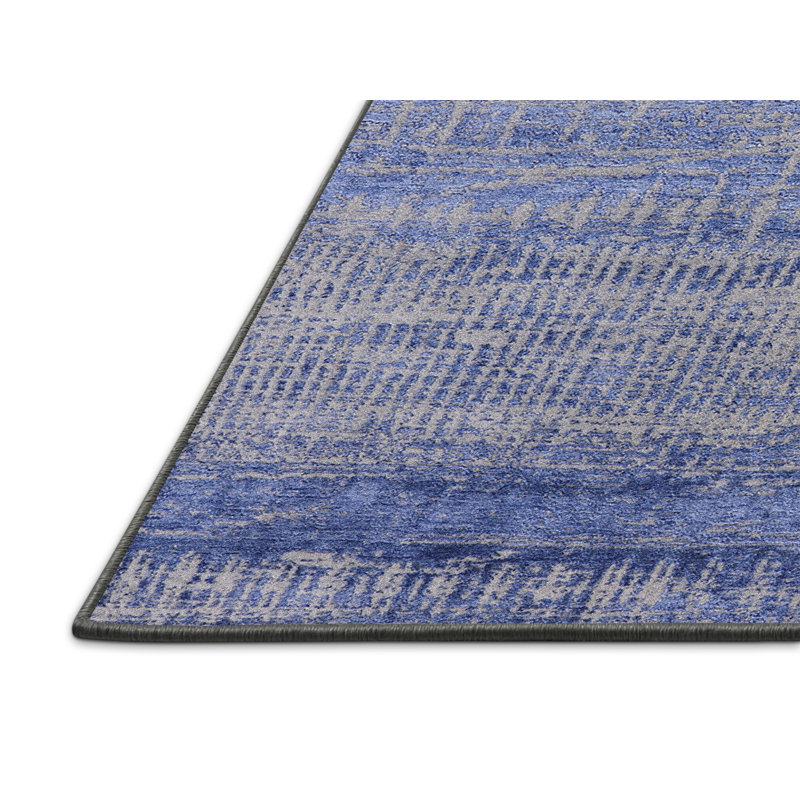 Tapis bleu / gris à motif abstrait Hampstone, Rectangle 2 pi x 4 pi