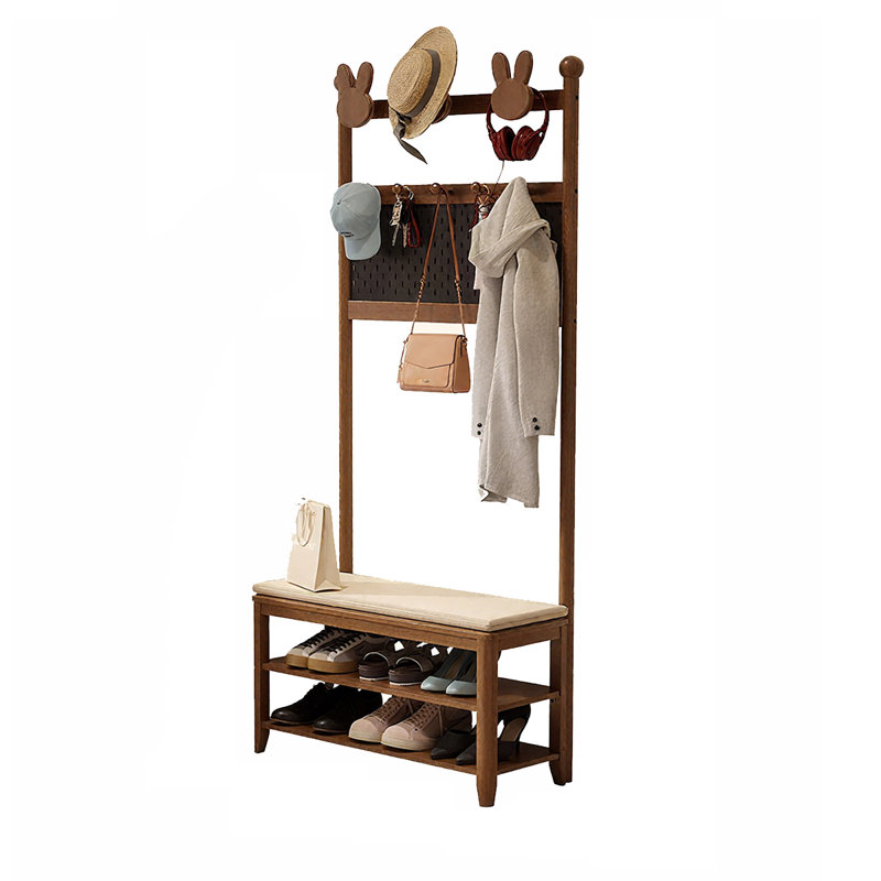 Banc d'entrée tout-en-un avec portemanteau, banc à chaussures rembourré et range-chaussures autoportant à plusieurs niveaux pour vestibule