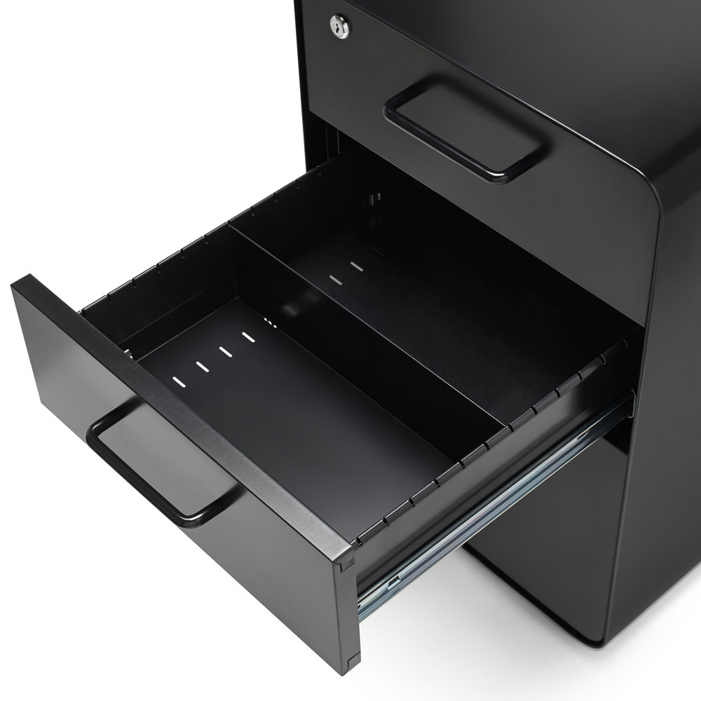 Stow 3 - Drawer Vertical File Cabinet, Black, With Caster