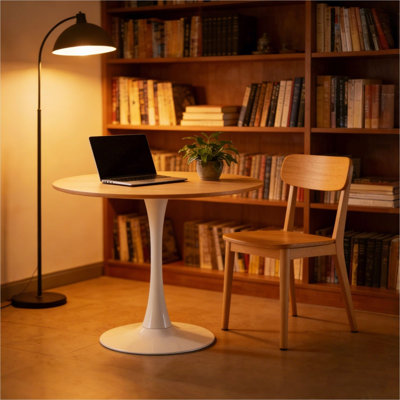 Table de salle à manger sur pied central avec plateau rond en MDF et piètement en acier, pour 4 personnes, 80 cm (31,5 pouces)