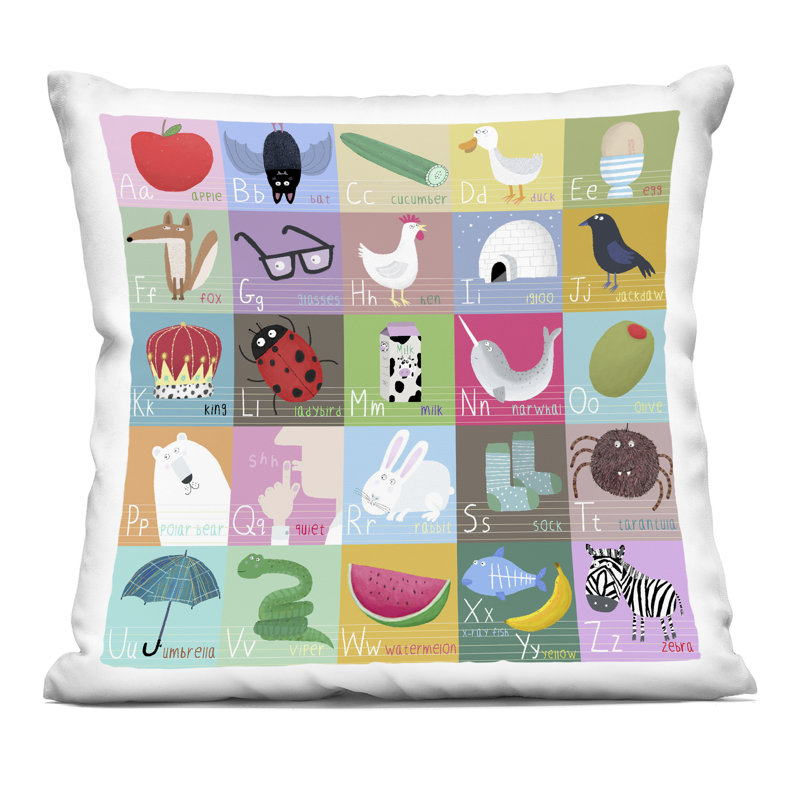 Coussin décoratif Alphabet Apprendre les premiers mots, imprimé par Carla Daly
