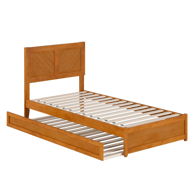 Lit plateforme en bois massif avec pied de lit et gigogne Lamarkus, Simple TG, Caramel clair