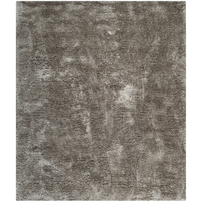 Tapis à poil long fabriqué à la main argenté Sanisha, Rectangle de 10 pi x 14 pi