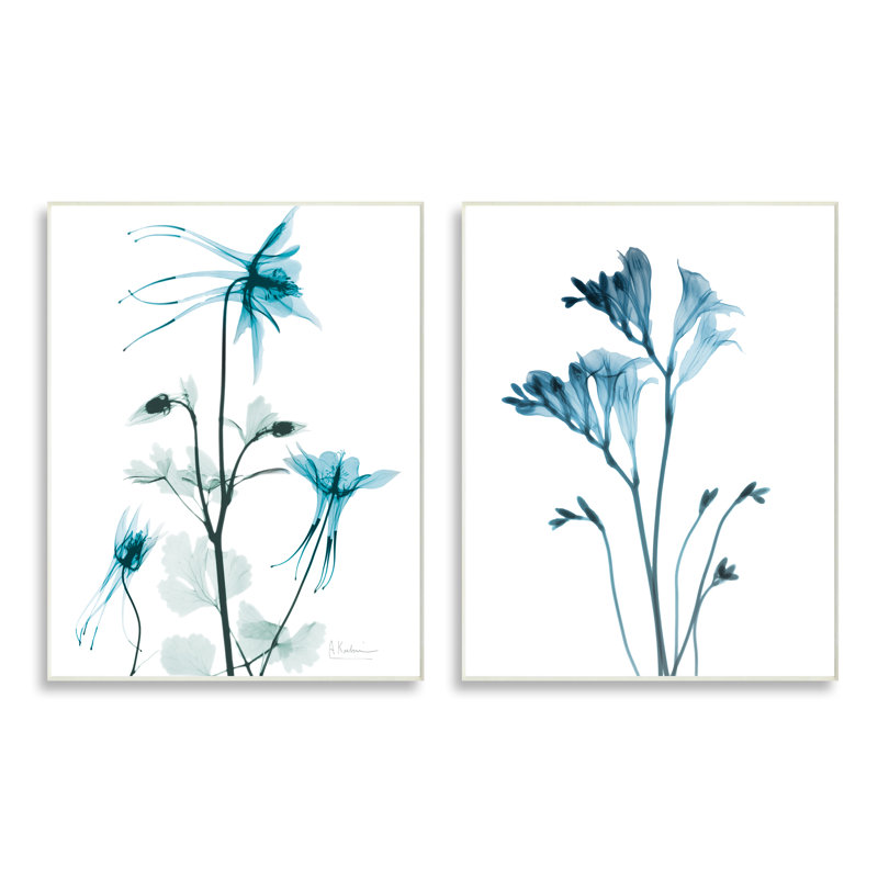 «Beautiful Minimalist Blue Flower Plant Stem» par Albert Koetsier - ensemble de 2 peintures, Plaque murale
