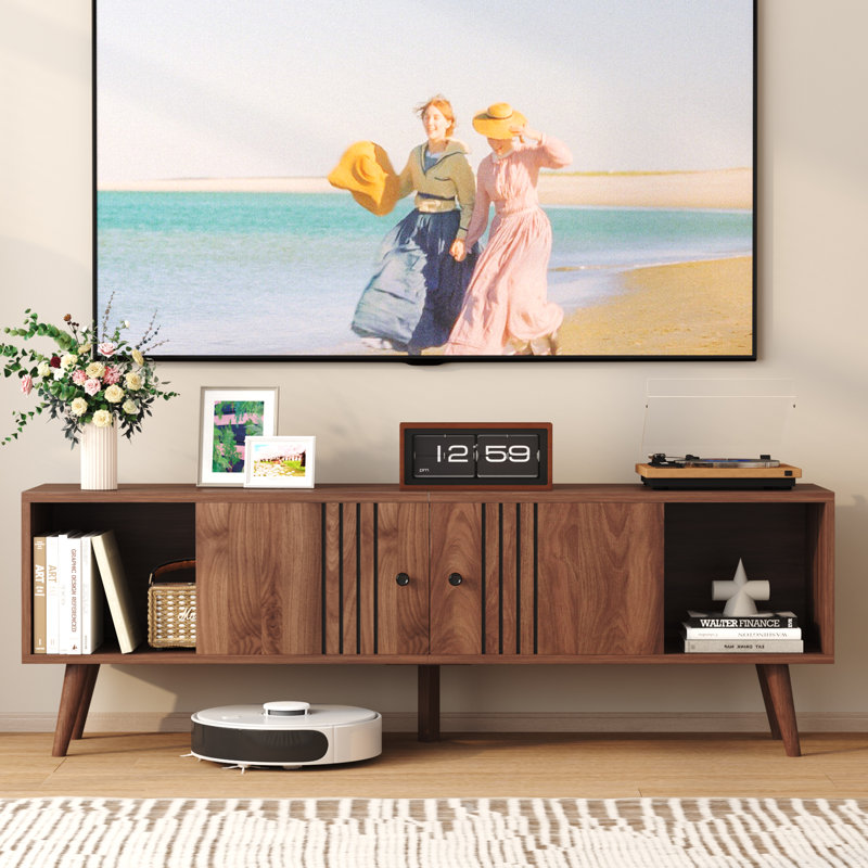 Kassiani  TV Stand for TVs up to 65'',Entertainment Center Sliding  Door, Brown