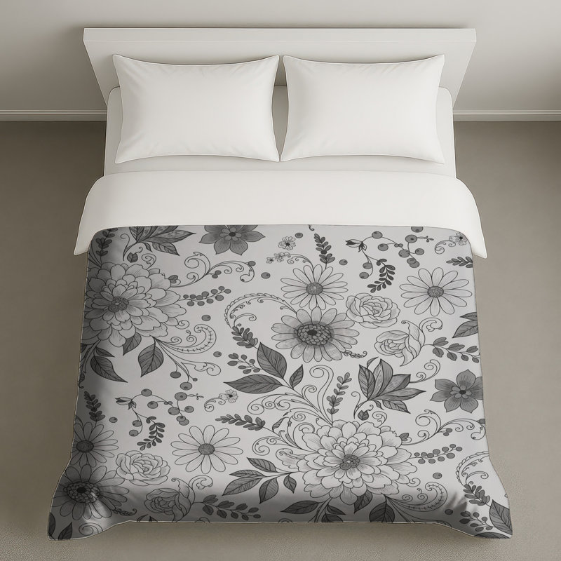 Housses de couette à motif floral noir, Lit simple