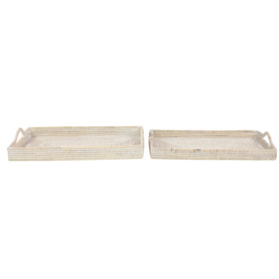  Handwoven Rectangular Rattan/Wicker 2 Piece Vanity Tray Set