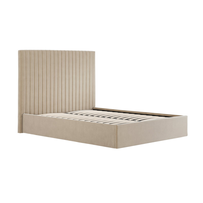 BERLIN TALL UPHOLSTERED OTTOMAN BED, Beige, Kingsize (5')
