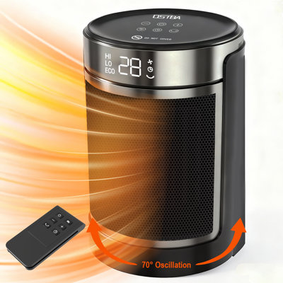 Chauffage d'appoint oscillant en céramique de 1500 W avec télécommande, thermostat ECO et minuterie de 24 h