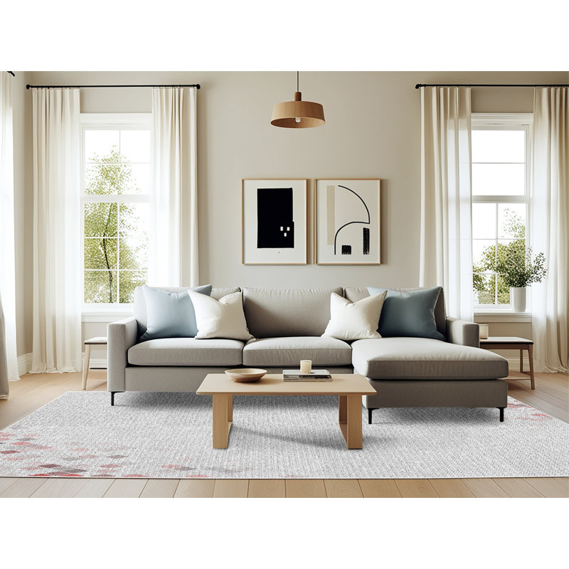 Tapis géométrique gris / rose, Rectangle 6 pi x 9 pi