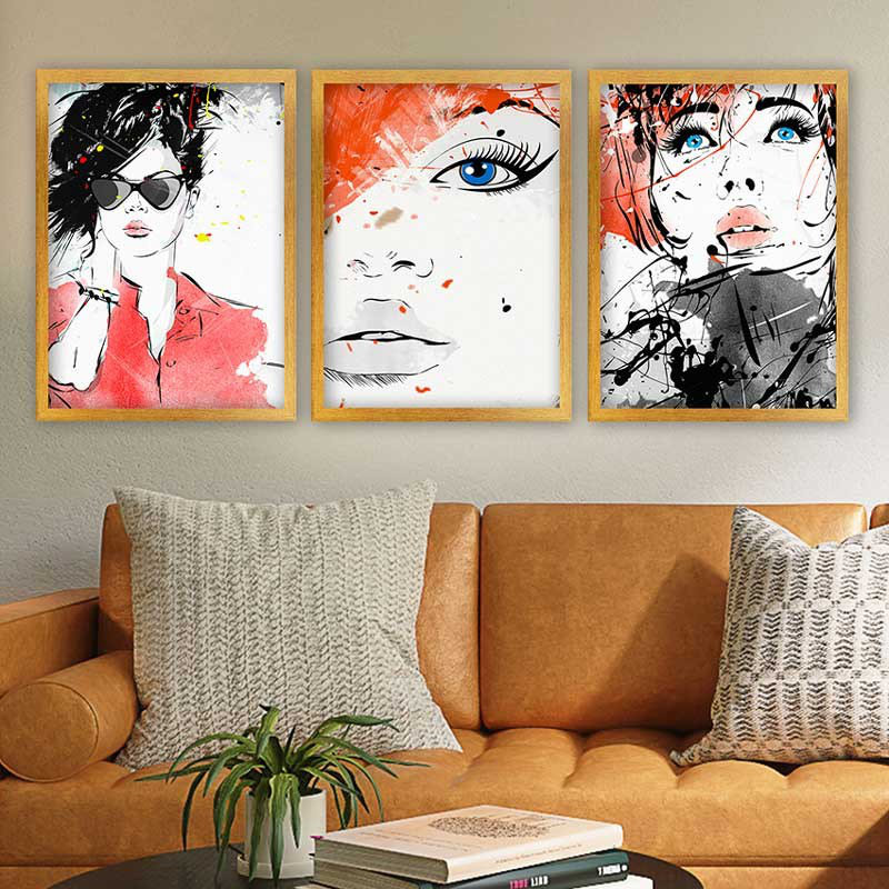 Superbe ensemble de peintures décoratives encadrées (3 pièces) de 21,7 po x 29,5 po chacune | Cadre 100% bois avec polystyrène de 0,8 pouce | Impression numérique UV | Parfait pour la décoration murale de salon, de bureau et de galerie