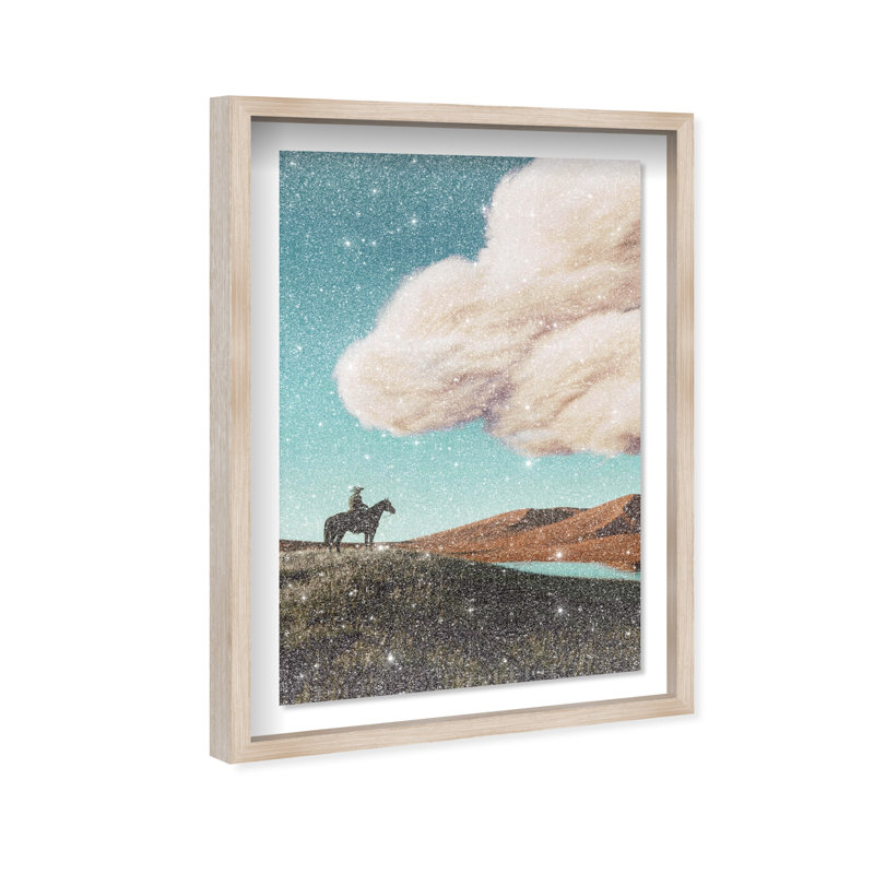 Cowboy Surreal Framed Graphic Art, 25.5"H x 17.5"W, Natural Oak Shadowbox