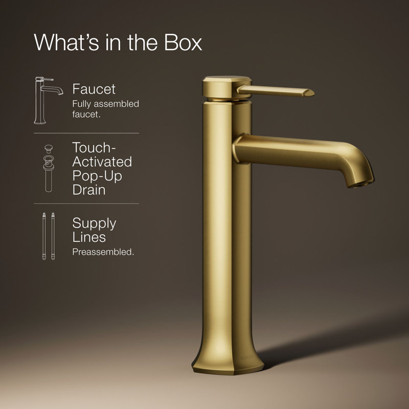 Occasion Tall Single-Handle Vessel Sink Bathroom Faucet with Drain Assembly, Vibrant Brushed Modern Brass, 1.2 GPM 