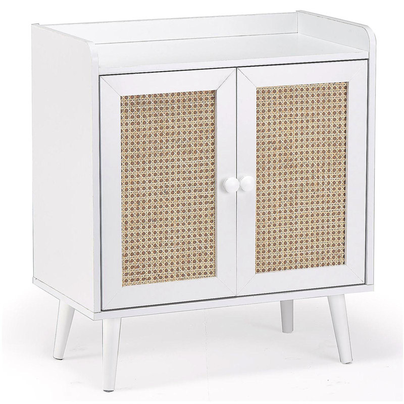 Buffet avec rangement, armoire à boissons avec portes en rotin, crédence, Blanc