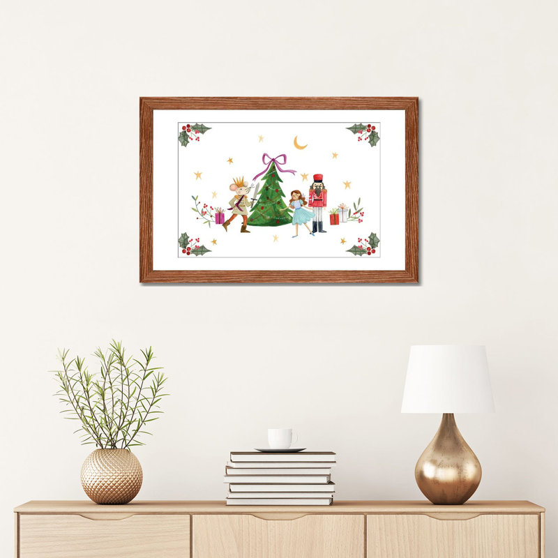 Casse-noisette autour de l'arbre de Noël - reproduction d'art murale - papier d'art encadré, H 16 po x l 24 po, Brun