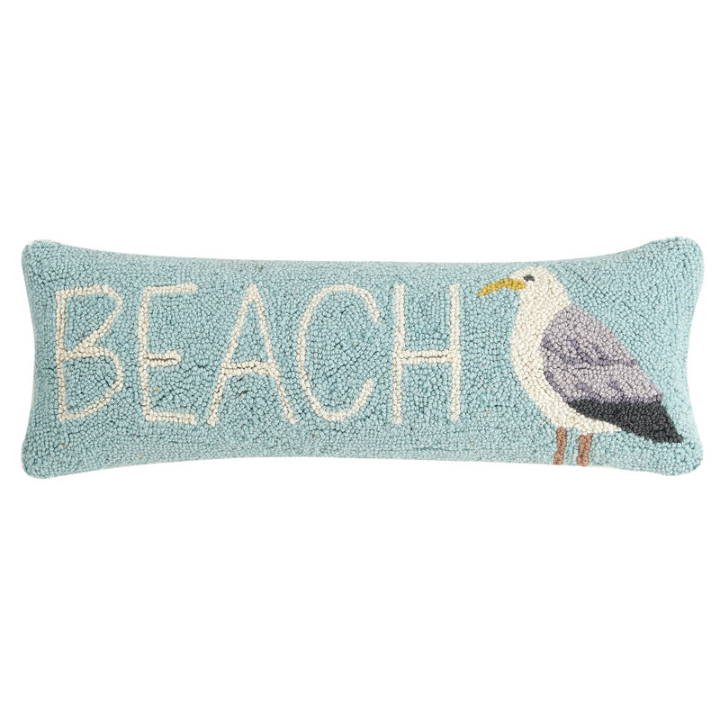 Beach Seagull Hand-Hooked Wool Throw Pillow