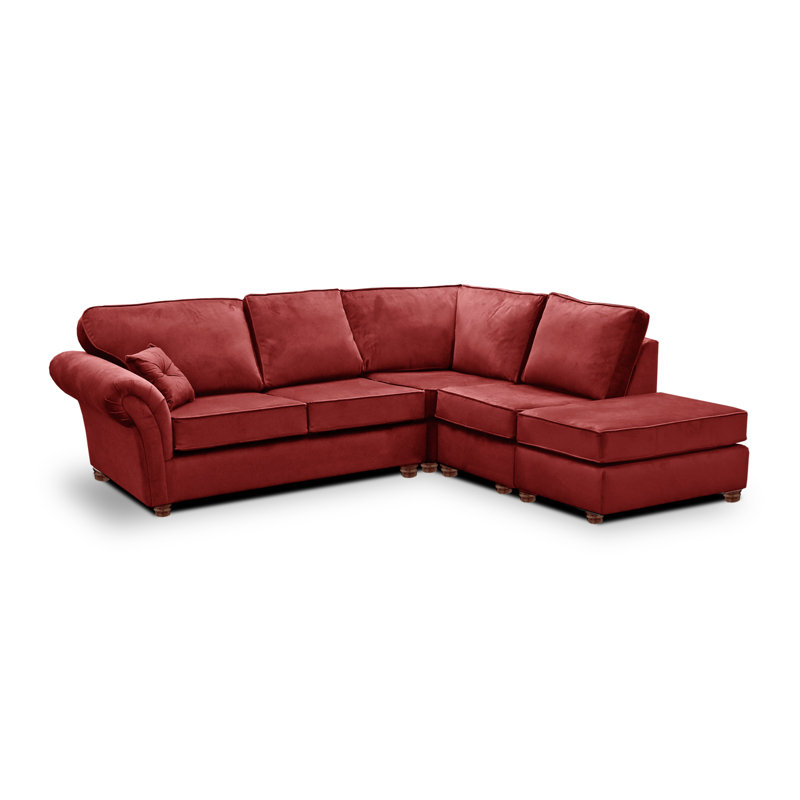 Lila 5 Seater Velvet Corner Sofa , Right Hand Facing, Burgundy