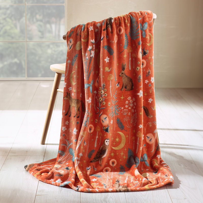 Enchanted Twilight Animals Cosy Fleece Blanket Throw, Orange