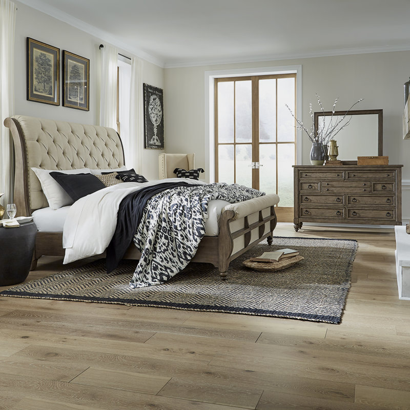 Aisja King California Sleigh Bed, Dresser & Mirror, 3 Pcs: Bed, Dresser, Dresser Mirror, California King