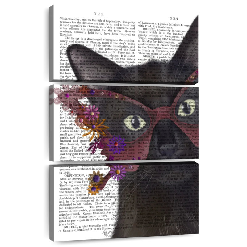 Chat Ketti et verres à fleurs II, H 74 po x l 48 po
