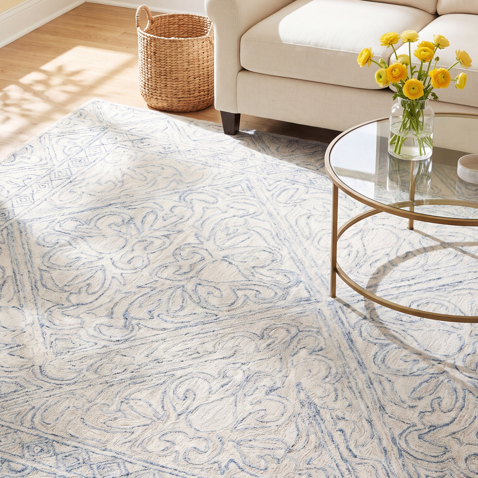 Brandon Blue Beige Hand-Tufted Wool Oriental Rug, Rectangle 8' x 10'