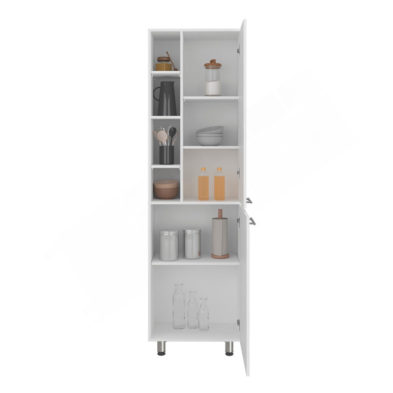 Garde-manger Florence, plusieurs tablettes ouvertes et fermées, design moderne, blanc