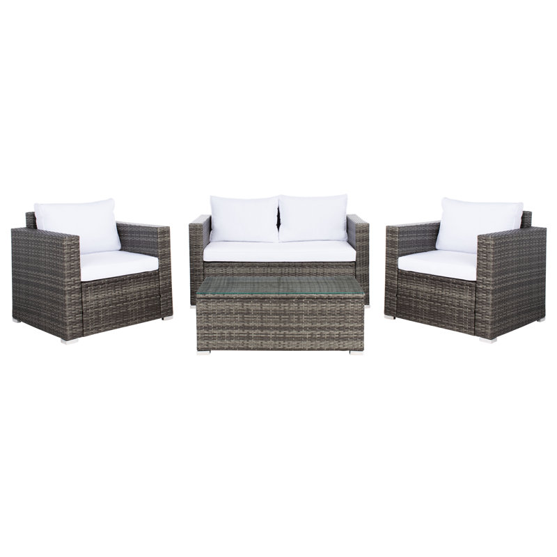 Hardesty 4 - Person Patio Conversation Set with Cushions, Gray Frame/White Cushion