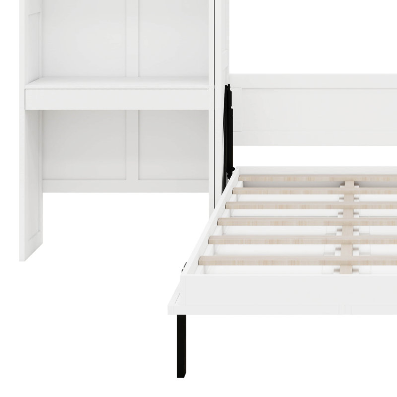 Lit escamotable avec bureau, armoire de rangement, lumière DEL, cadre de lit mural pliable Farmhouse, tablettes de rangement multiples