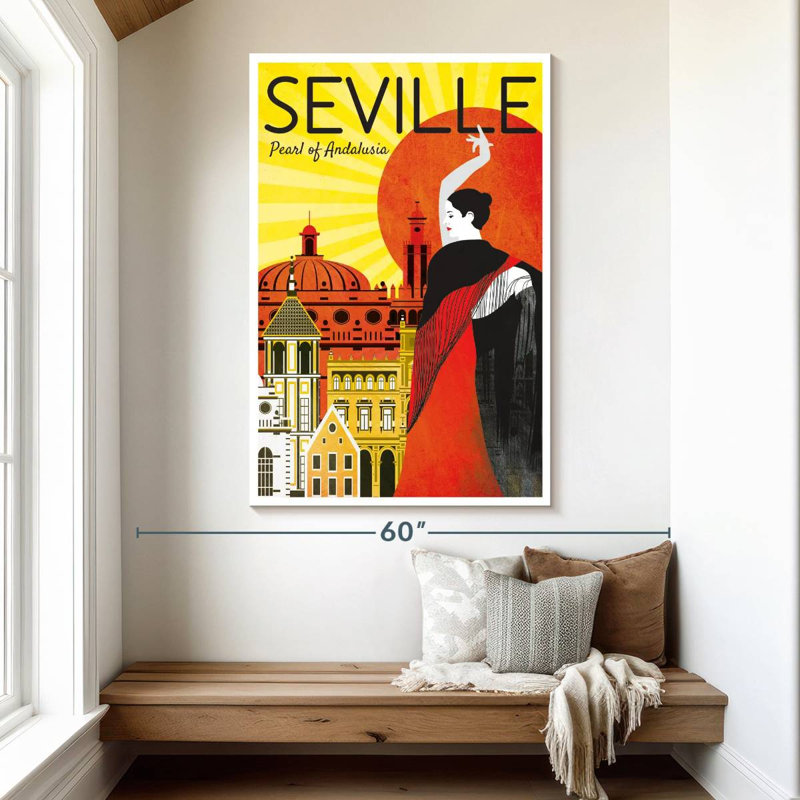 Séville perle d'Andalousie, affiche rétro, H 51 po x l 34 po