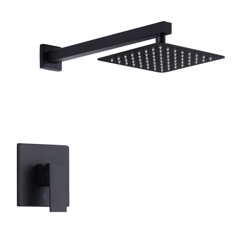 Robinet de douche carré à poignée simple à 1 jet 1,8 gallons par minute avec Bras de douche et pression équilibrée, Noir mat