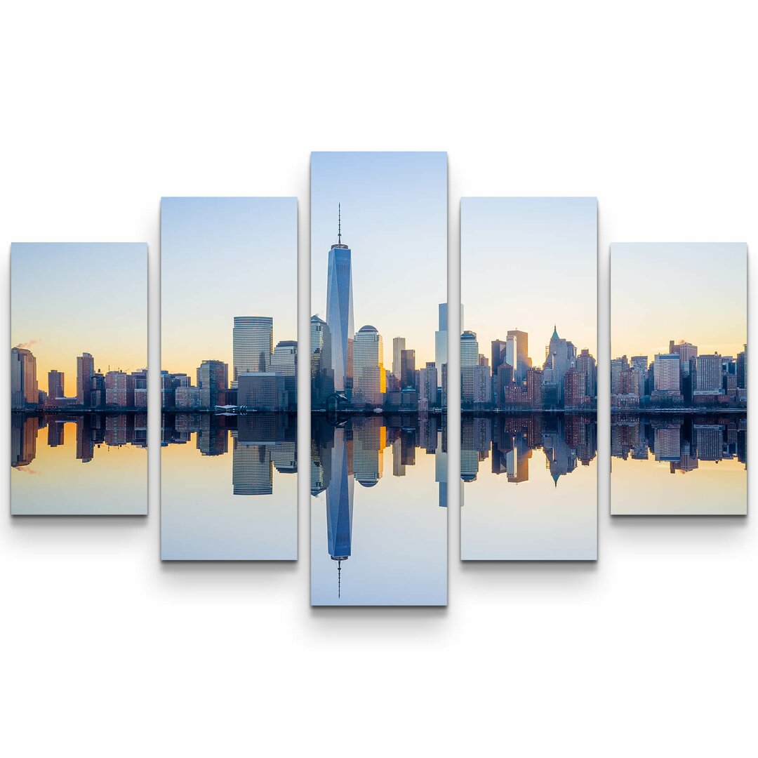 5-tlg. Leinwandbilder-Set New Yorker Skyline Abend